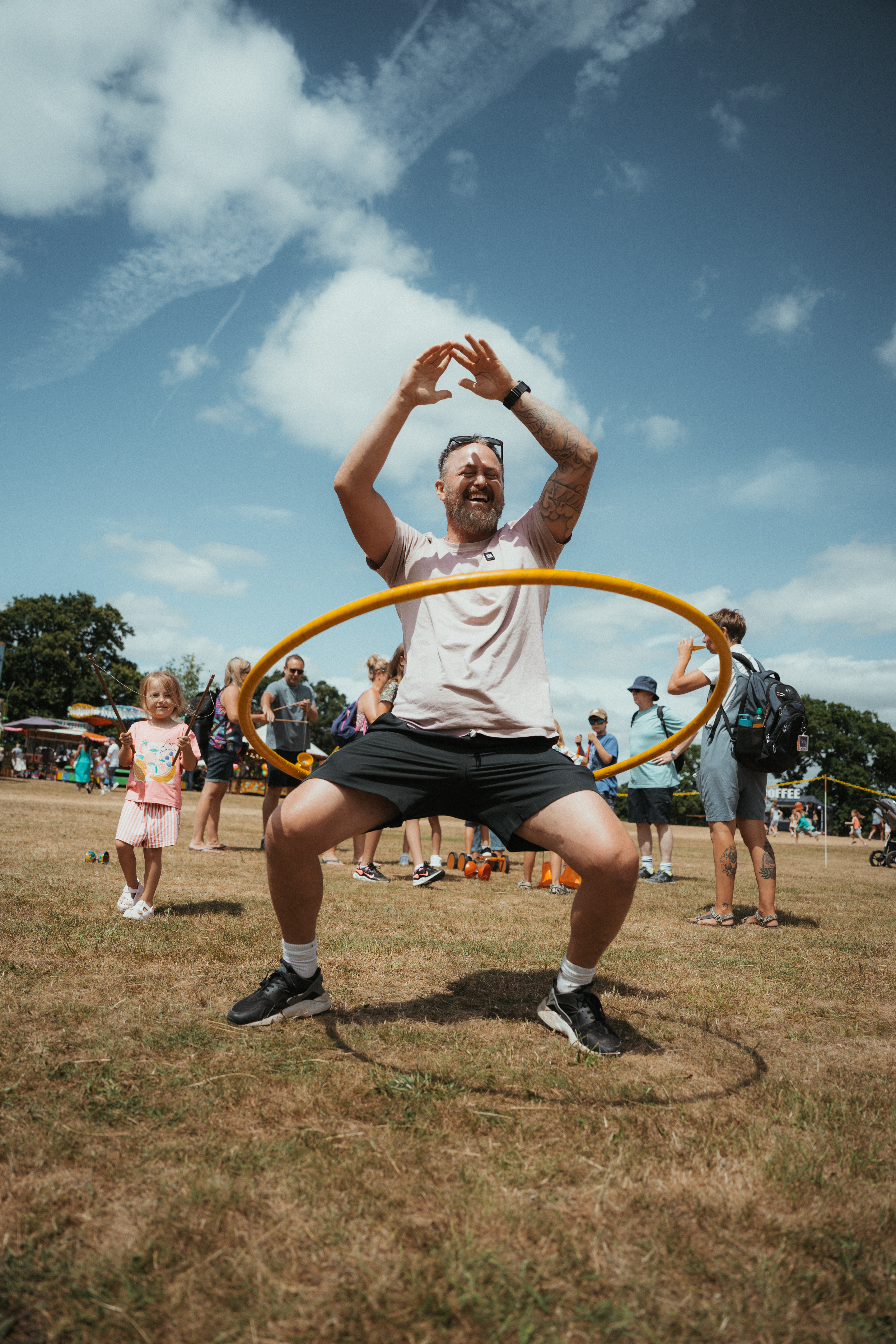 Man Hula Hooping At Summer Fete Open Weekend 2026.© The Shuttleworth Trust. Photo Mach 3 Studio