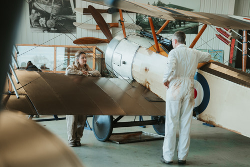 Volunteers With The Sopwith Pup. Engineering Open Workshop 2025. © The Shuttleworth Trust. Photo Oliver Lloyd.
