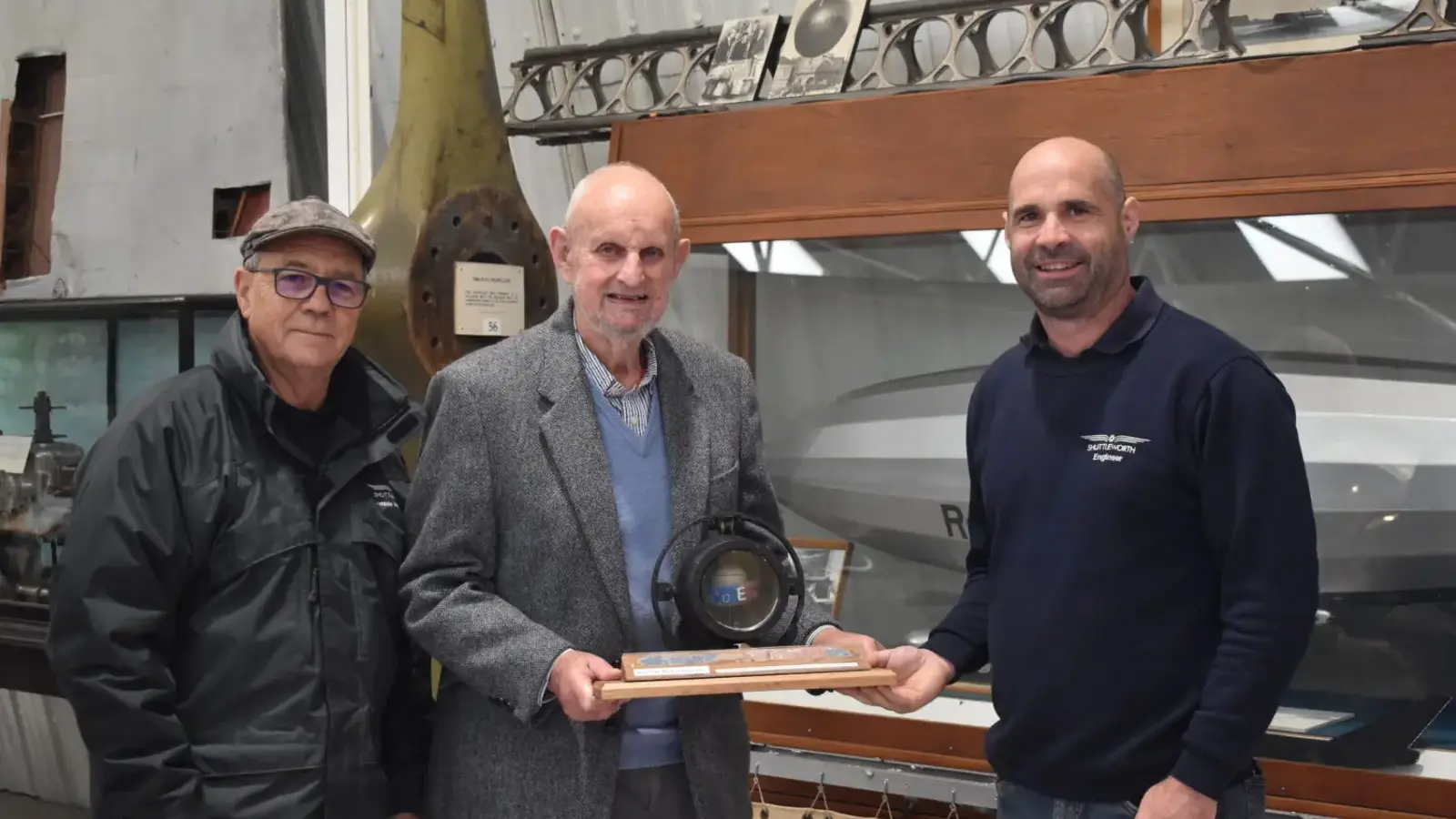 Robert Hattersley Presents The R38 Navigational Compass To Jean Munn And Stuart Gray © The Shuttleworth Trust. Photo Dan Mason.Jpg