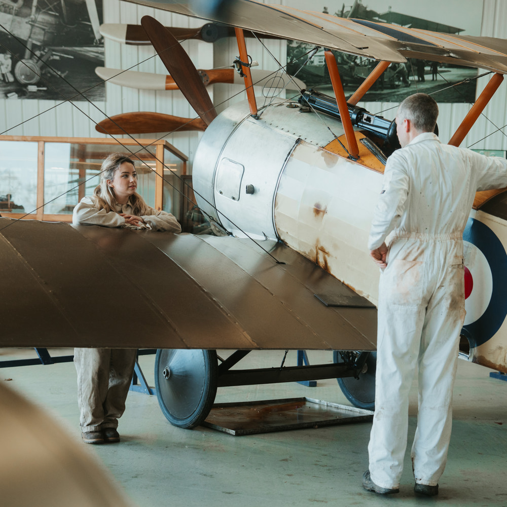 Volunteers With The Sopwith Pup. Engineering Open Workshop 2025. © The Shuttleworth Trust. Photo Oliver Lloyd.