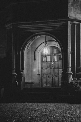 Shuttleworth House Entrance Black And White. © The Shuttleworth Trust. Photo Oliver Lloyd