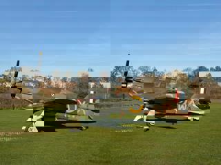 Hawker Hurricane G HURI Arrives At Shuttleworth © The Shuttleworth Trust.